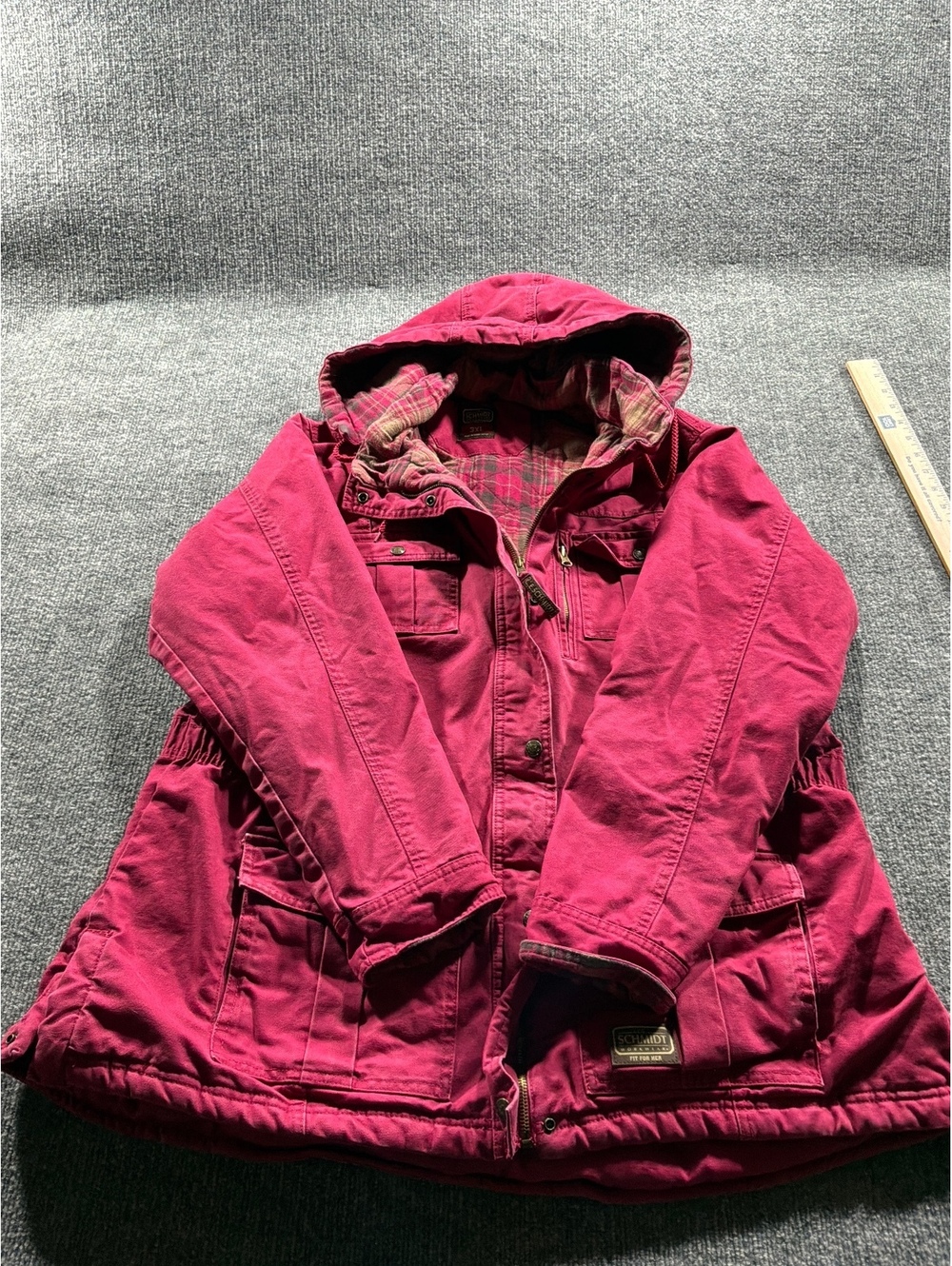 C.E. Schmidt Workwear Women's Hooded Jacket in Dark Pink, Size 3XL